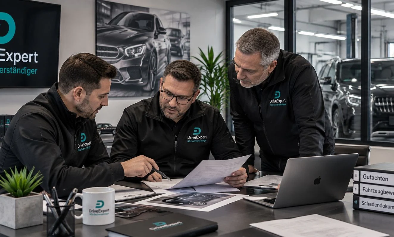 Das Team von Drive Expert bei der Fahrzeugbegutachtung